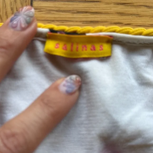 Salinas Black & White Graphic Flower Bikini with Contrasting Yellow Braided Ties - Picture 3 of 3